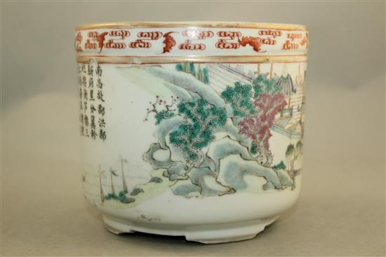 A Chinese famille rose cylindrical brush pot, c.1900, 16cm diam.